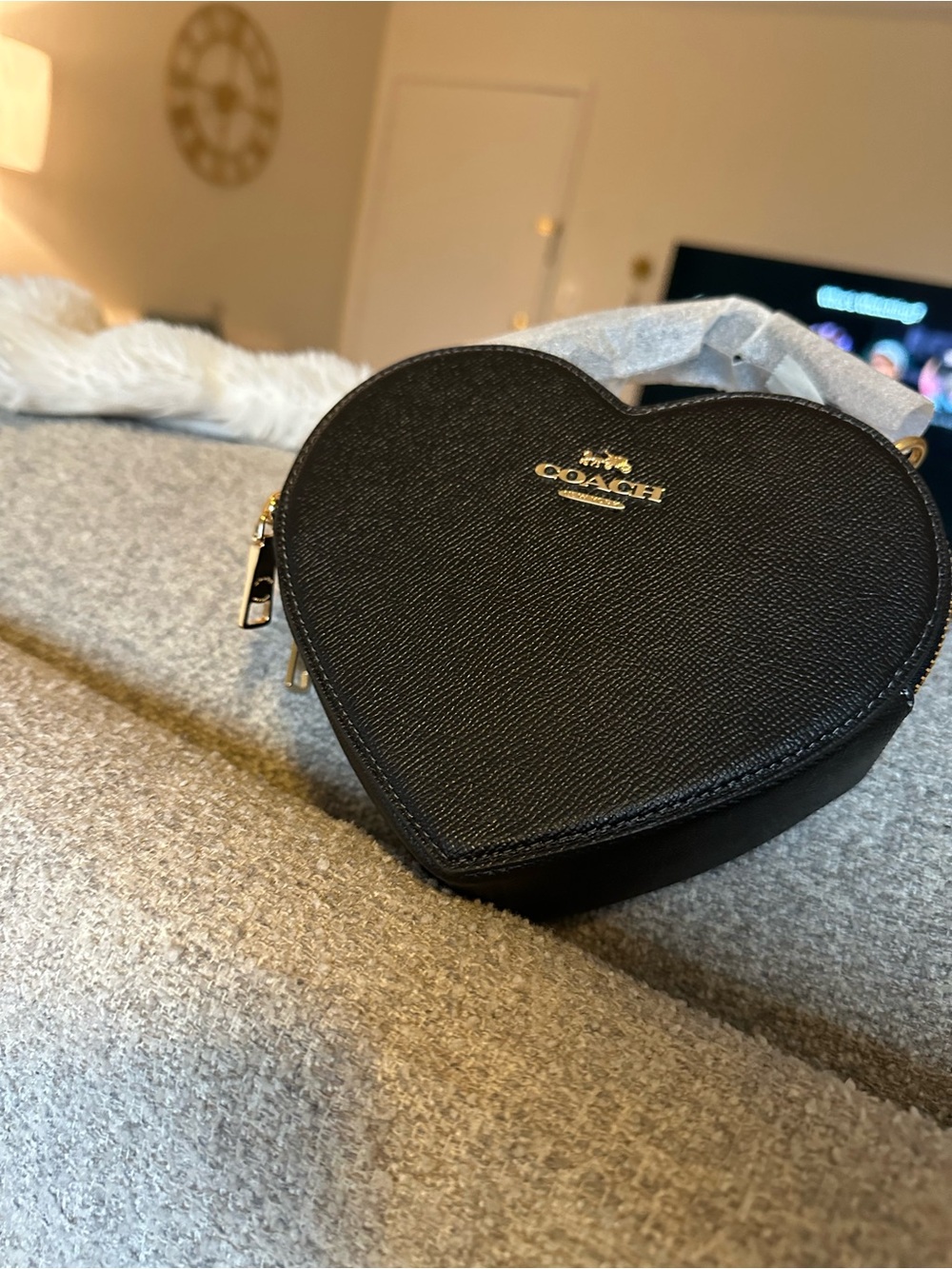 Coach Black Heart-Shaped Crossbody with Gold Logo